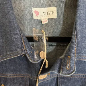 L'atiste By Amy Puff Sleeve Button Up Denim Dress Size 1X NWT thumbnail 2