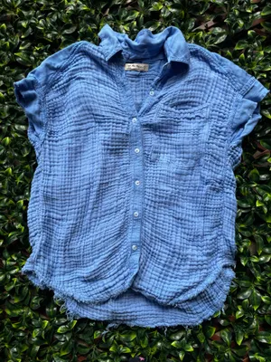 Free People Heat Waves Gauze Visit Top Cornflower button down size medium  thumbnail 1