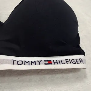 Tommy Hilfiger L Signature Logo Push-Up Bralette Black Wireless Sporty Bra Soft thumbnail 3