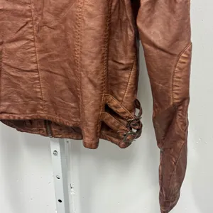 Bagatelle Womens Faux Leather Moto Biker Jacket Brown XL Banded Collar Full Zip thumbnail 7