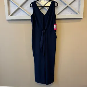 Vince Camuto Womens‎ Island Oasis Tie Front Wide Leg Jumpsuit Classic Navy L NWT thumbnail 2