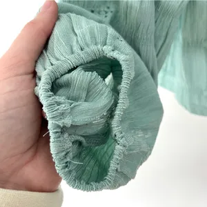 Frye & Co. Green Teal Eyelet Peplum Blouse Lace Floral Western Boho Flowy thumbnail 7