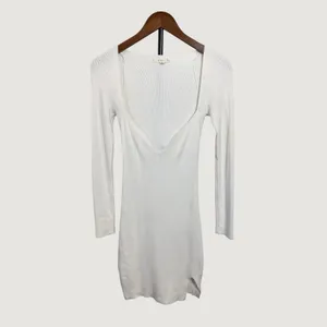 Mable Womens White Ribbed Knit Deep V Neck Long Sleeve Mini Dress MD2751 Small thumbnail 2