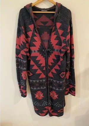 North River Outfitters Long Sleeve Hooded Cardigan Black/Red Women's Size 1X thumbnail 1
