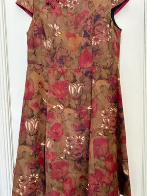Dark Floral Traditional Qipao / Cheongsam w. Flare Skirt thumbnail 3