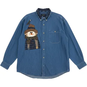 Luna Pier Button Up Denim XL Blue Scarecrow Patchwork Blue Shirt Novelty Fall thumbnail 1