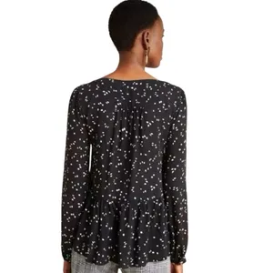 Maeve Anthropologie Black White Cheyenne Peplum polka dot Blouse Size medium top thumbnail 2