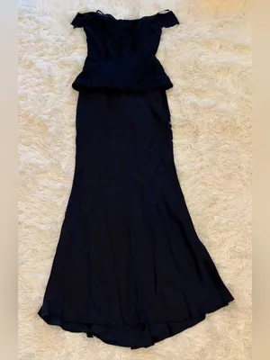 NEW Betsy & Adam Off the Shoulder Mixed Media Satin Navy Gown Sz 4 thumbnail 4