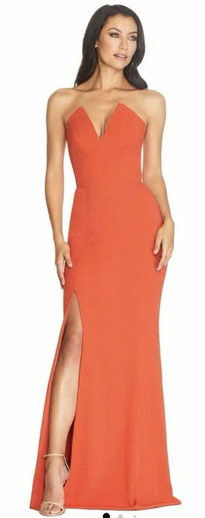 Dress the Population Fernanda Maxi Dress Strapless V Neck‎ Gown Poppy Orange L thumbnail 1