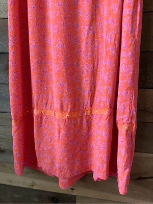 Vintage Floral Maxi Dress Coral Pink Sleeveless Tie Back Boho Medium thumbnail 4