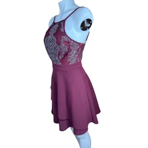 Speechless Burgundy Glitter Lace Fit & Flare Party Dress Size 5 High Neck thumbnail 10