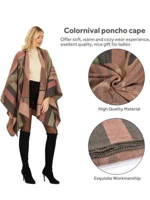 Striped Pink and Gray Poncho Cape - Women's Wrap thumbnail 2