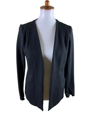 FLX L Black Open Front Blazer Jacket Long Sleeve Minimalist Workwear thumbnail 2