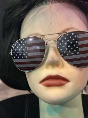 Aviator Sunglasses with American Flag Lenses - Black/Silver thumbnail 3