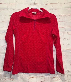 Columbia xs Women's Red Quarter-Zip Pullover Sweatshirt fleece logo geometric thumbnail 1