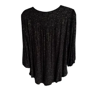 Torrid Womens Blouse Sz 2 2X 18 20 Black Gold Crepe Chain Detail 3/4‎ Sleeve thumbnail 9