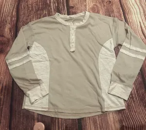 Women’s Hem & Thread Henley Tan Cream Size Medium thumbnail 1