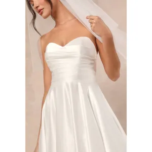 Lulus Khalida White Satin Pleated Strapless Gown Wedding Formal A Line Small NWT thumbnail 4