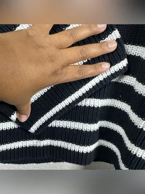 Edikted  Oversized Striped Navy and White Half-Zip Sweater SZ:XS thumbnail 7