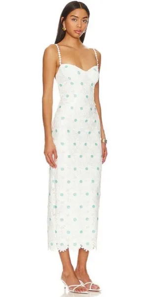 Saylor Calibria Daisy Embroidered Midi Dress in White EUC thumbnail 3