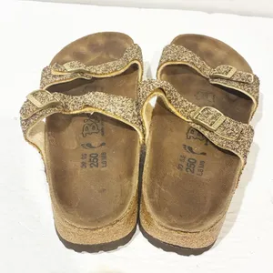 Birkenstock Birkis Beaded Glitter Sequin Gold Sandals Womens Size 8 thumbnail 5