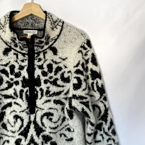 Coldwater Creek wool blend white black long quarter zip knit sweater women's 1X thumbnail 2