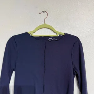 Aerie Navy Ribbed Cropped Long Sleeve Top Sz M thumbnail 3