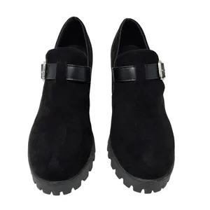 Black Faux Suede Chunky Lug Sole Platform Slip On Buckle Mary Jane Shoes Size 39 thumbnail 2