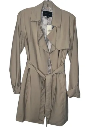Banana Republic Factory Sz XS Khaki Trench Coat Tie Closure Open Front thumbnail 1