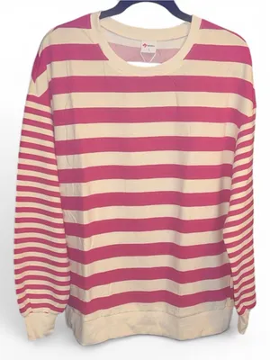 Lg Dark Pink and White Striped Thermal Shirt thumbnail 2