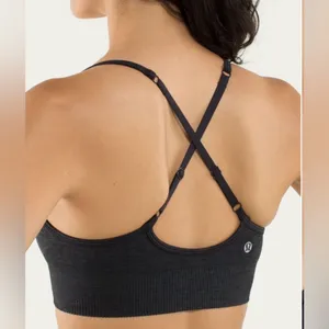 Lululemon Ebb To Street Bra Size 4 Black Ribbed V Neck Crossback Sporty Yoga thumbnail 2