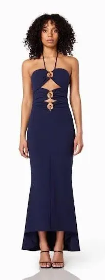 Elliatt Lille Halter Neck Maxi in Navy thumbnail 1
