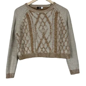 BDG Cable Knit Diamond Pattern Cropped Sweater Tan Cream Boho Cozy Size S thumbnail 2