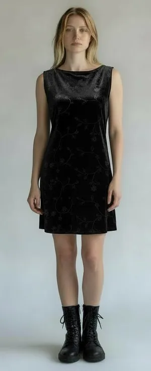 Vintage Y2K Velvet Mini Dress Size Large Black Whimsigoth Holiday Emo Shimmer thumbnail 1