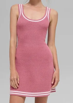 Alo Yoga Tennis Club Sweater Knit Dress Pink Wild Rose/White M thumbnail 1