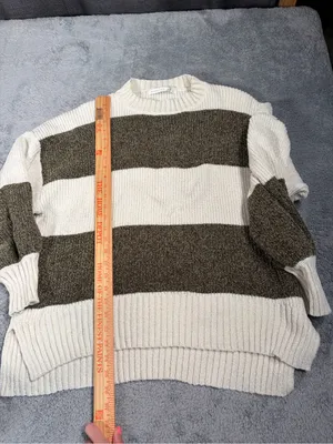Altar’d state Chunky Striped Knit Sweater in Cream and Olive XS thumbnail 5