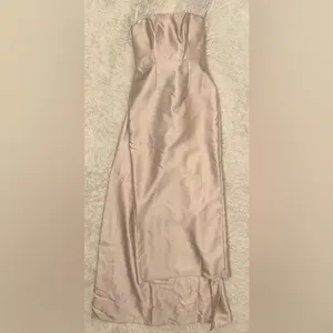 NEW Alfred Sung Strapless Satin Twill Column Gown Removable Train Champagne 14 thumbnail 3