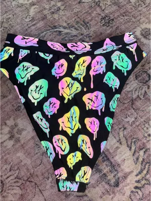 iHeartRaves Black Melting Smiley Face Bathing Suit Bottom thumbnail 1