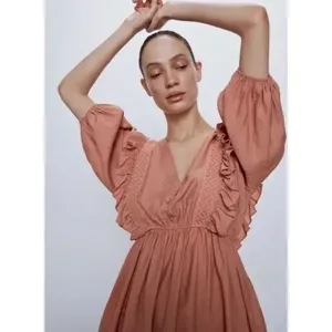 NWT!! ZARA Marsala Guipure Lace Ruffled Mini Dress Blogger Favorite Medium thumbnail 4