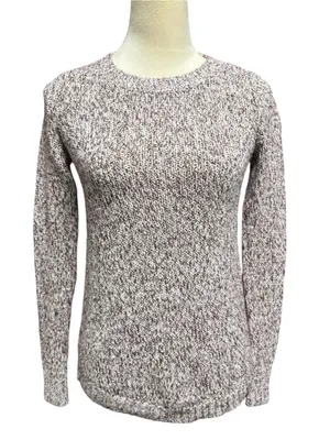 LOFT Marled Knit Crewneck Sweater Women's XS Brown Cream Cotton Blend thumbnail 1