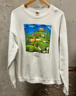 The Vintage Shop Vintage 90s Heifer International White Unisex Farm Art Graphic Sweatshirt XL thumbnail 1
