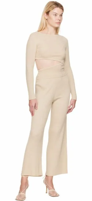 Wynn Hamlin Origami Rib Knit Sill Blend Pull on Pants Off White Cream‎ Size XS thumbnail 1