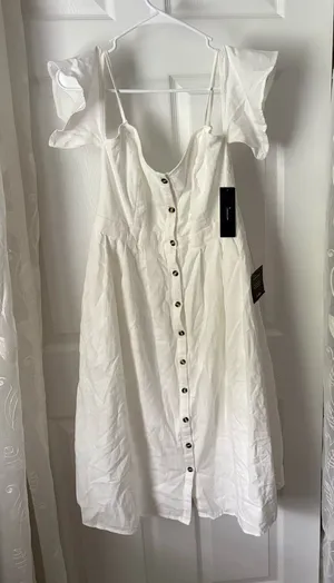New NWT Lulus Women’s Button-Front cotton Summer cold shoulder midi dress size M thumbnail 1