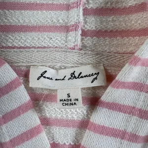 Jane & Delancey Women's Small Pink/Cream Striped Short Sleeve Hooded Terry Shirt thumbnail 11