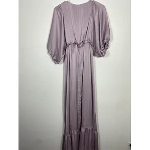 Vanilla Bay maternity long lilac V-neck pleated dress, size S thumbnail 7