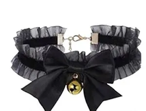 New! Black Kitty Cat Ears with Black Bow Choker Set thumbnail 1