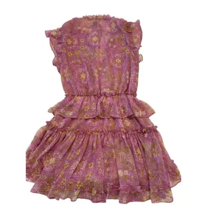MISA Los Angeles Lilian Women's XS Pink Yellow Floral Ruffle Tiered V-Neck Mini thumbnail 8