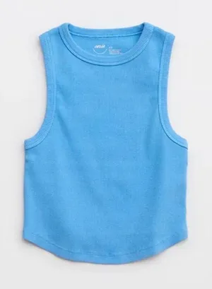 NWT Aerie New Day Curved Hem Tank Top in Blue Vinyl Women’s Size XL Summer Tank thumbnail 1