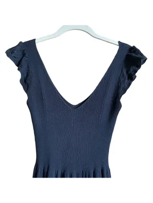La Vie Rebecca Taylor Pointelle Ribbed Knit Maxi Dress Navy Size XS Coastal Boho thumbnail 2