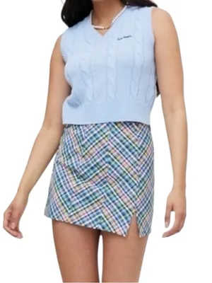 URBAN OUTFITTERS LANDON SEAMED BLUE CHECKERED PLAID COTTON Preppy Skirt M thumbnail 1